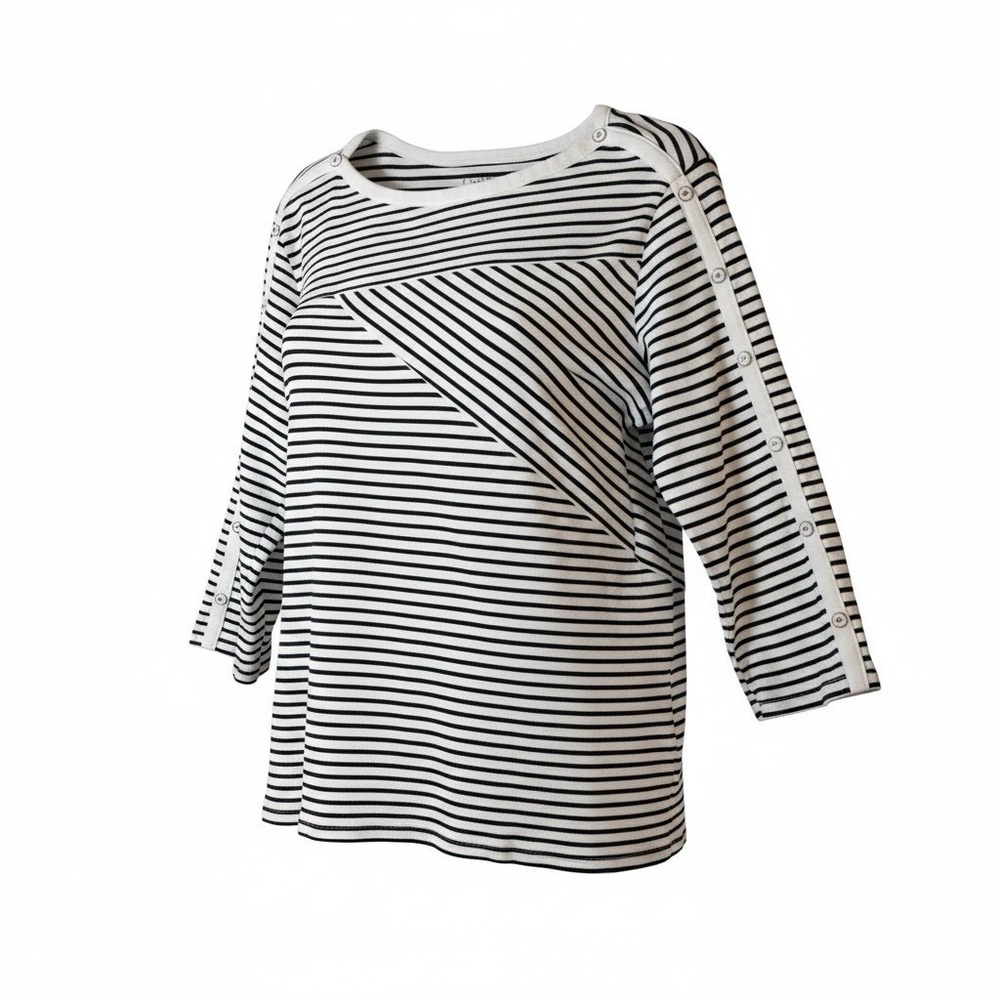 CROFT & BARROW 3/4 Sleeve Blouse Women Size XL Black/White Striped Button Accent